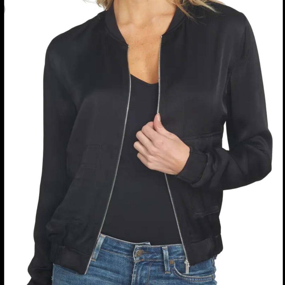 1. STATE Black Satin Bomber Jacket Size Large